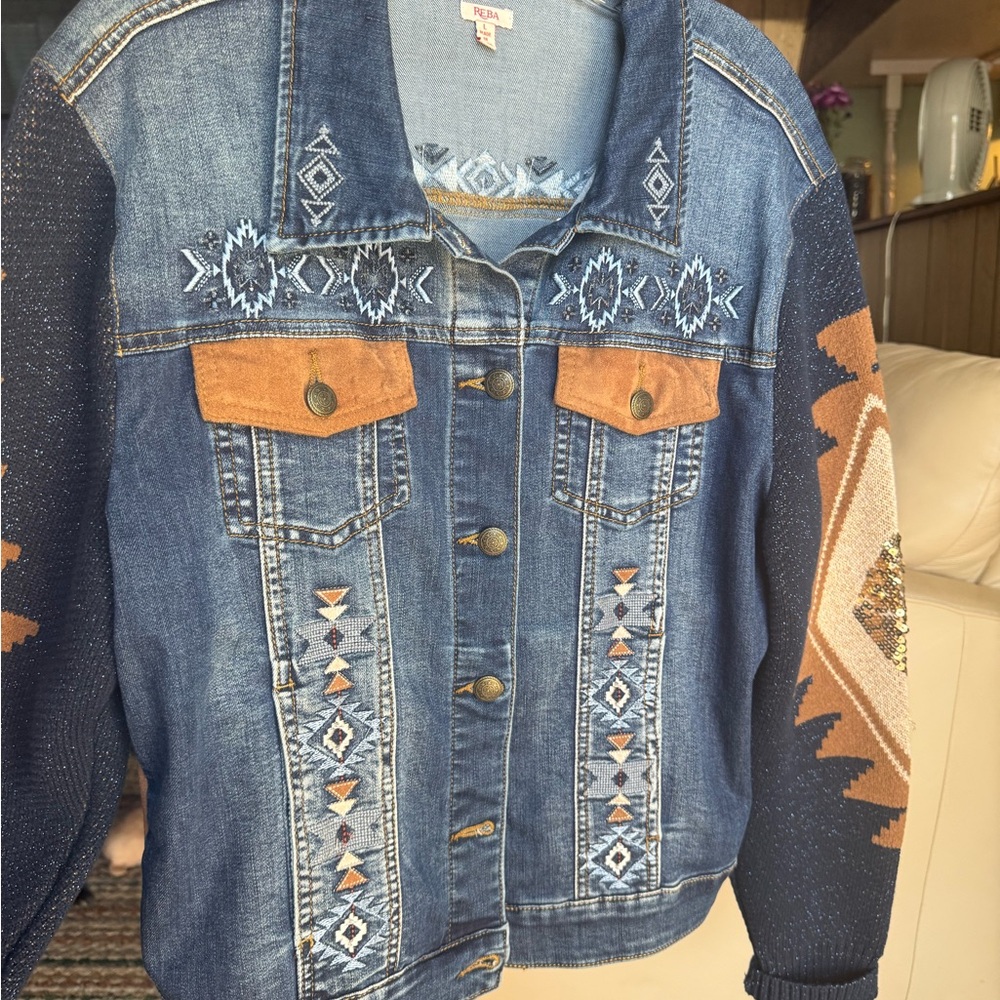 Reba Blue Denim Jacket with Embroidered Details